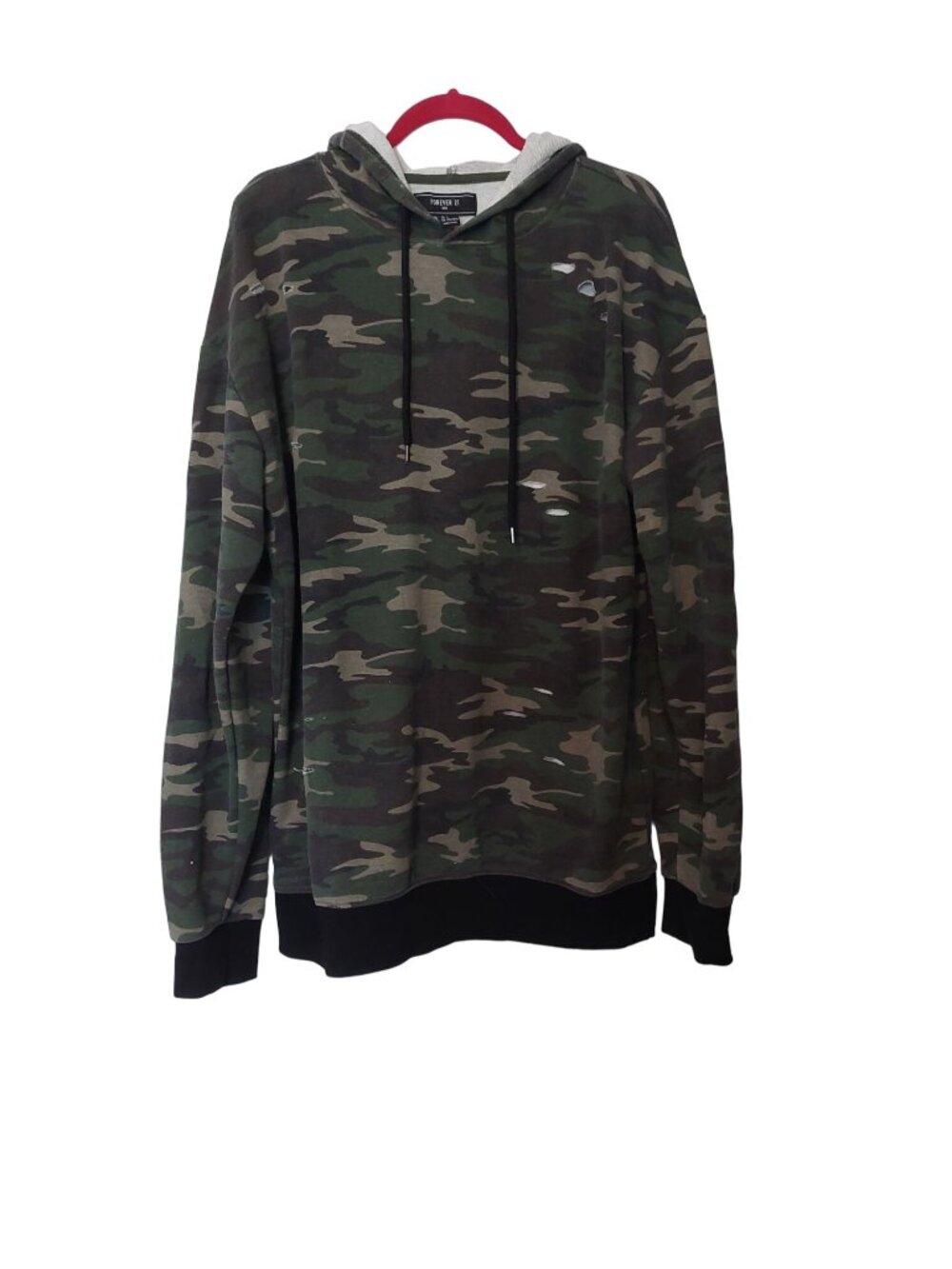 Camo Print Mens Pullover Hoodie By Forever 21 Size L Cotton Blend Long Sleeve Dr